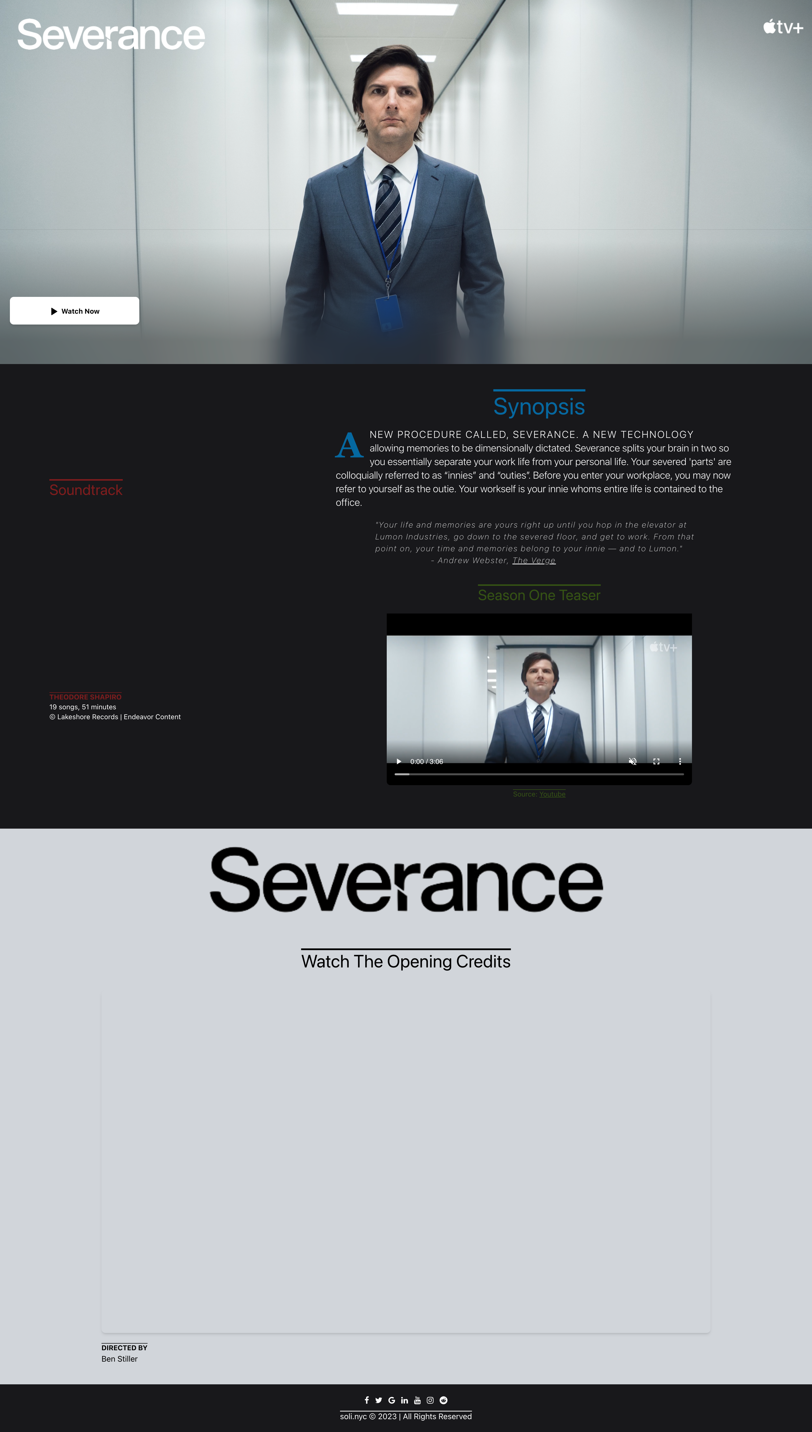Severance TV Show Fan Page created using HTML CSS & Tailwind
